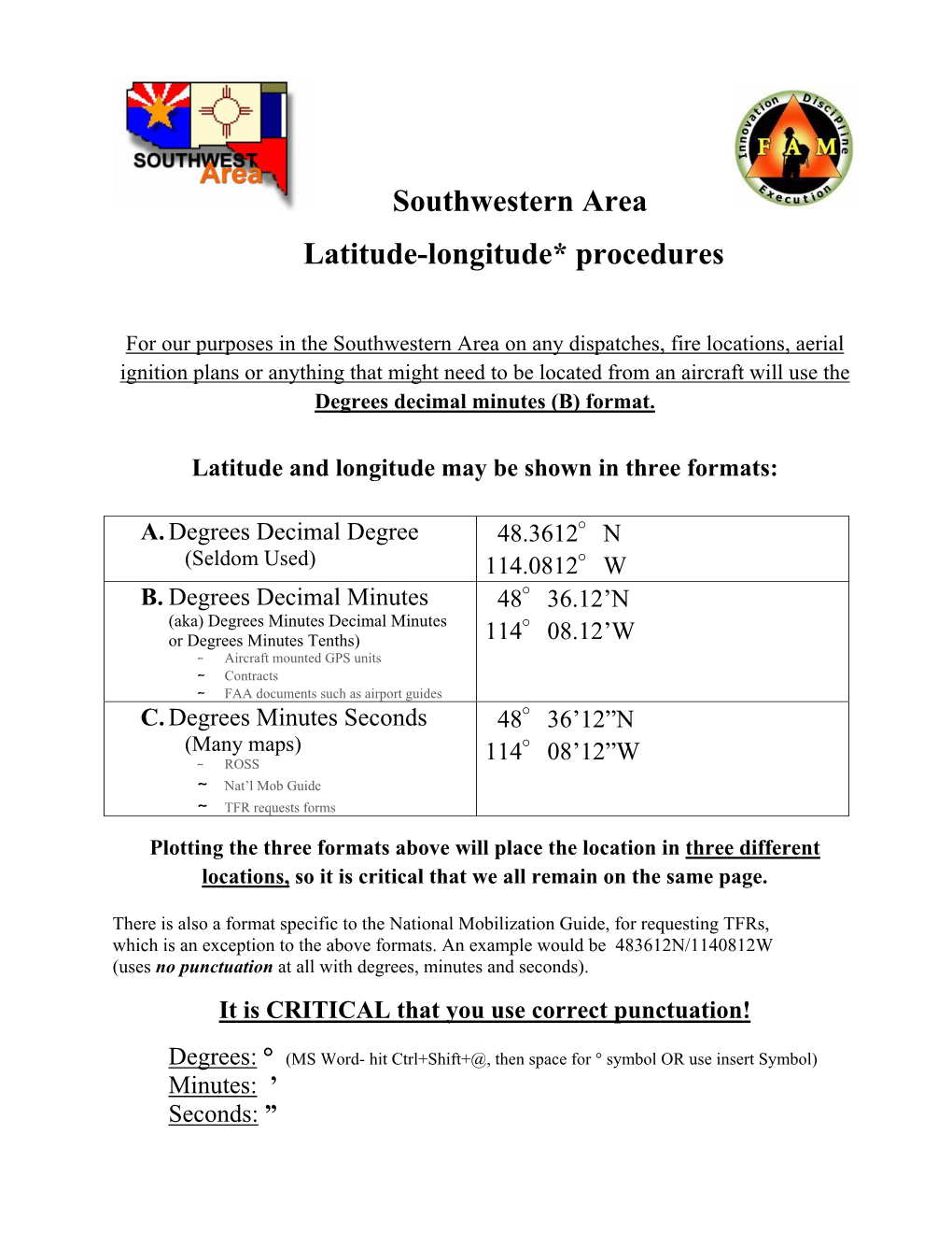 SW Latitude/Longitude Procedures