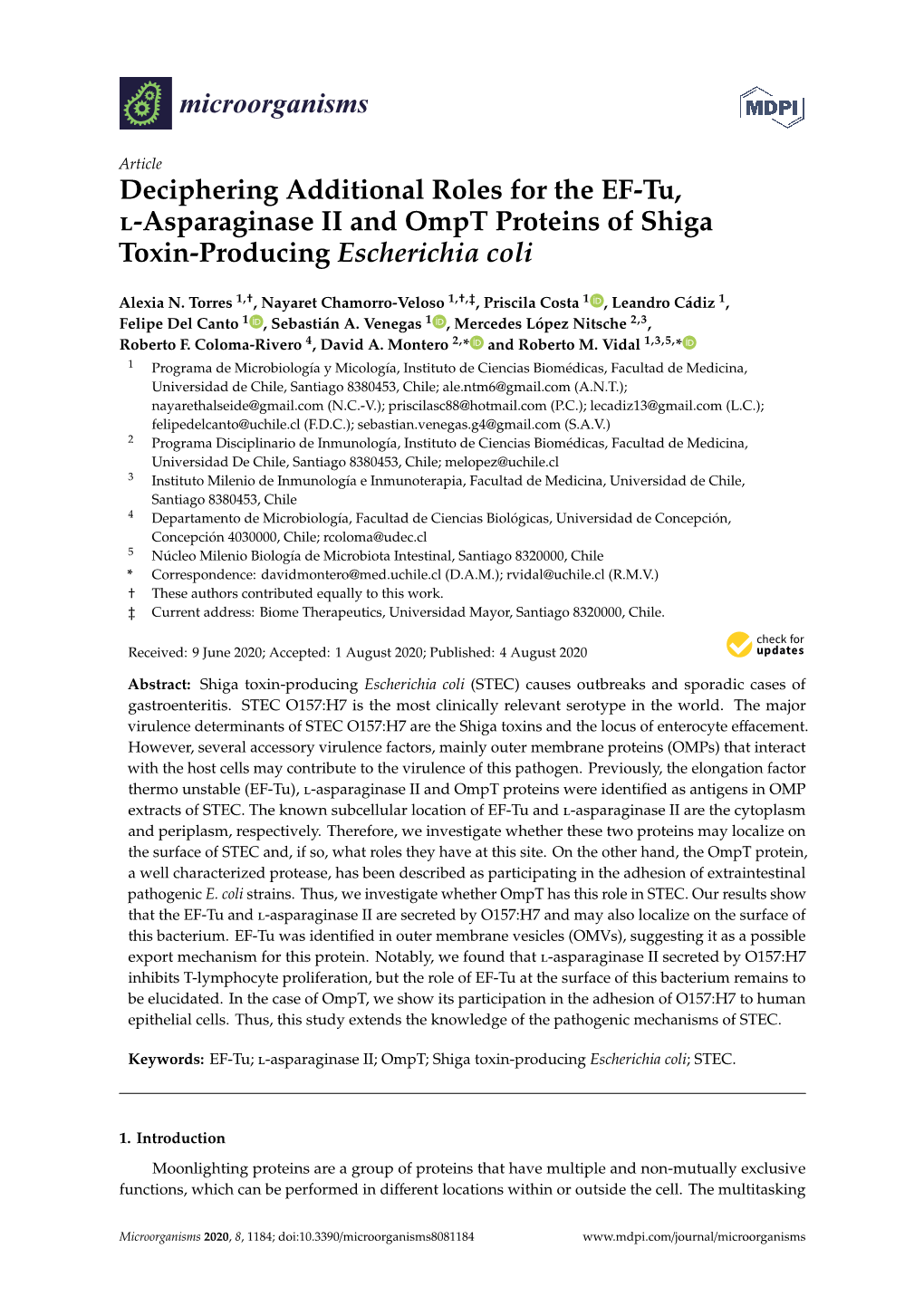 Deciphering Additional Roles for the EF-Tu, L-Asparaginase II and Ompt Proteins of Shiga Toxin-Producing Escherichia Coli