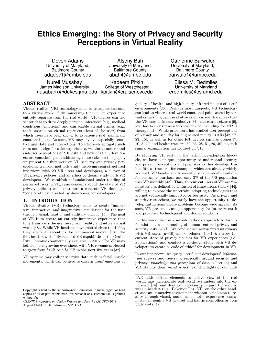 The Story of Privacy and Security Perceptions in Virtual Reality
