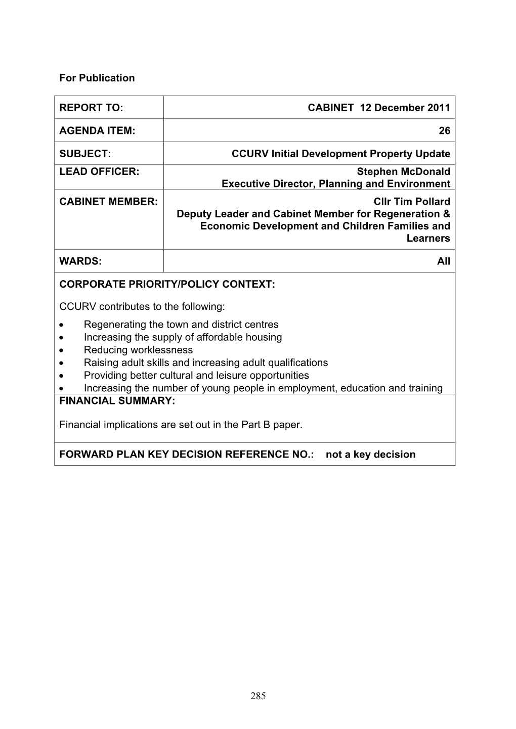 CCURV Initial Development Property Update