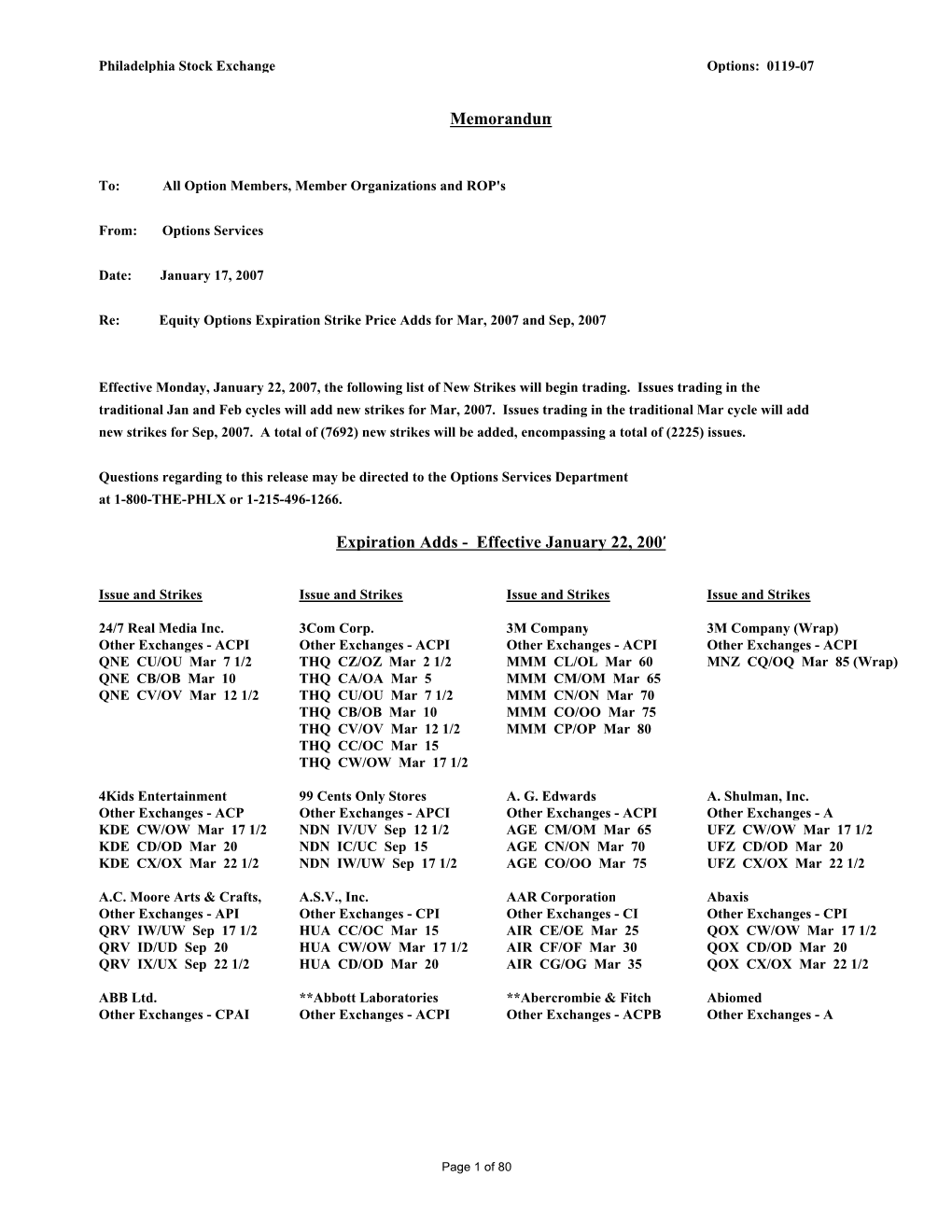 Memorandum Expiration Adds