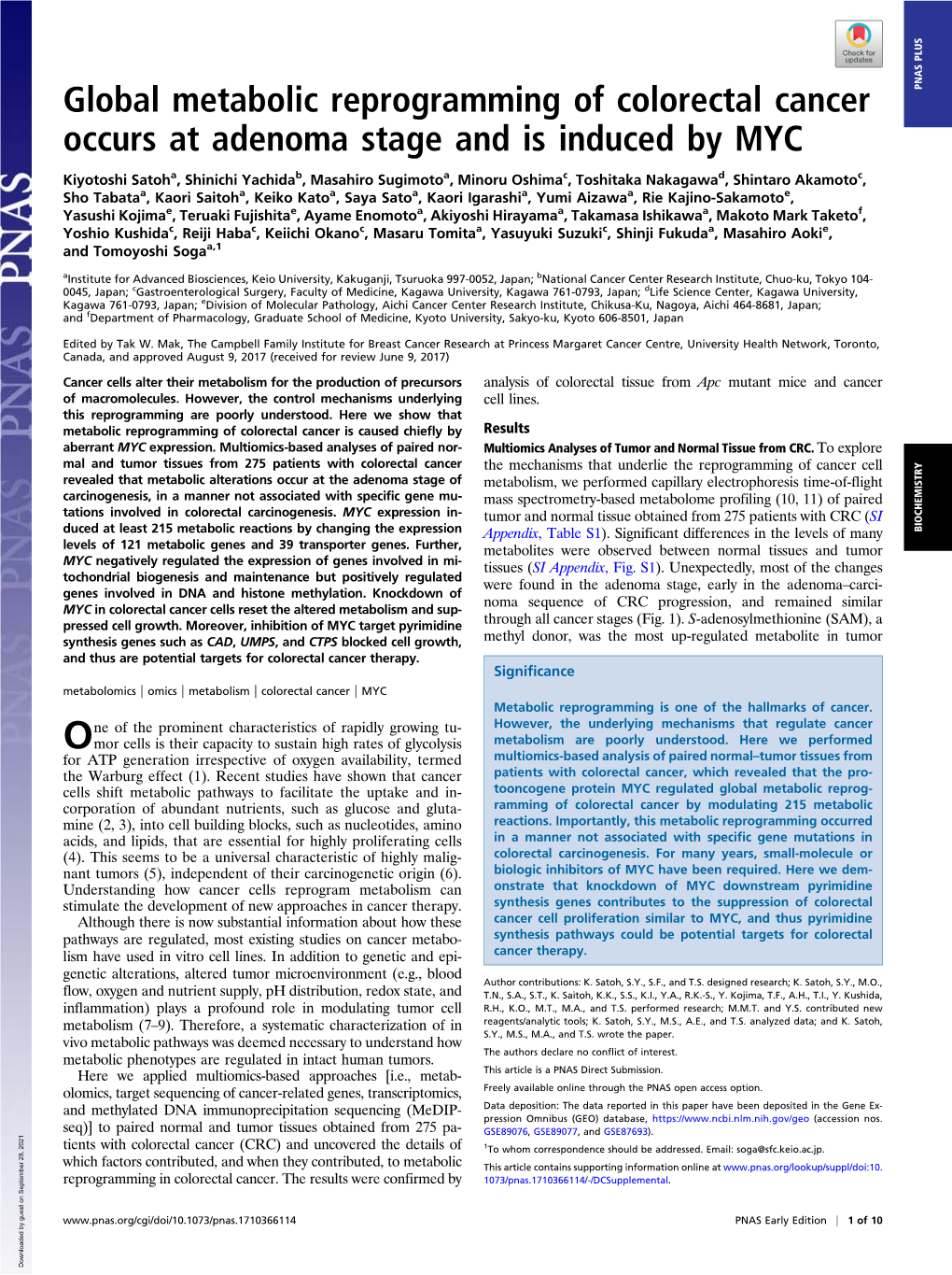 Global Metabolic Reprogramming of Colorectal Cancer Occurs At