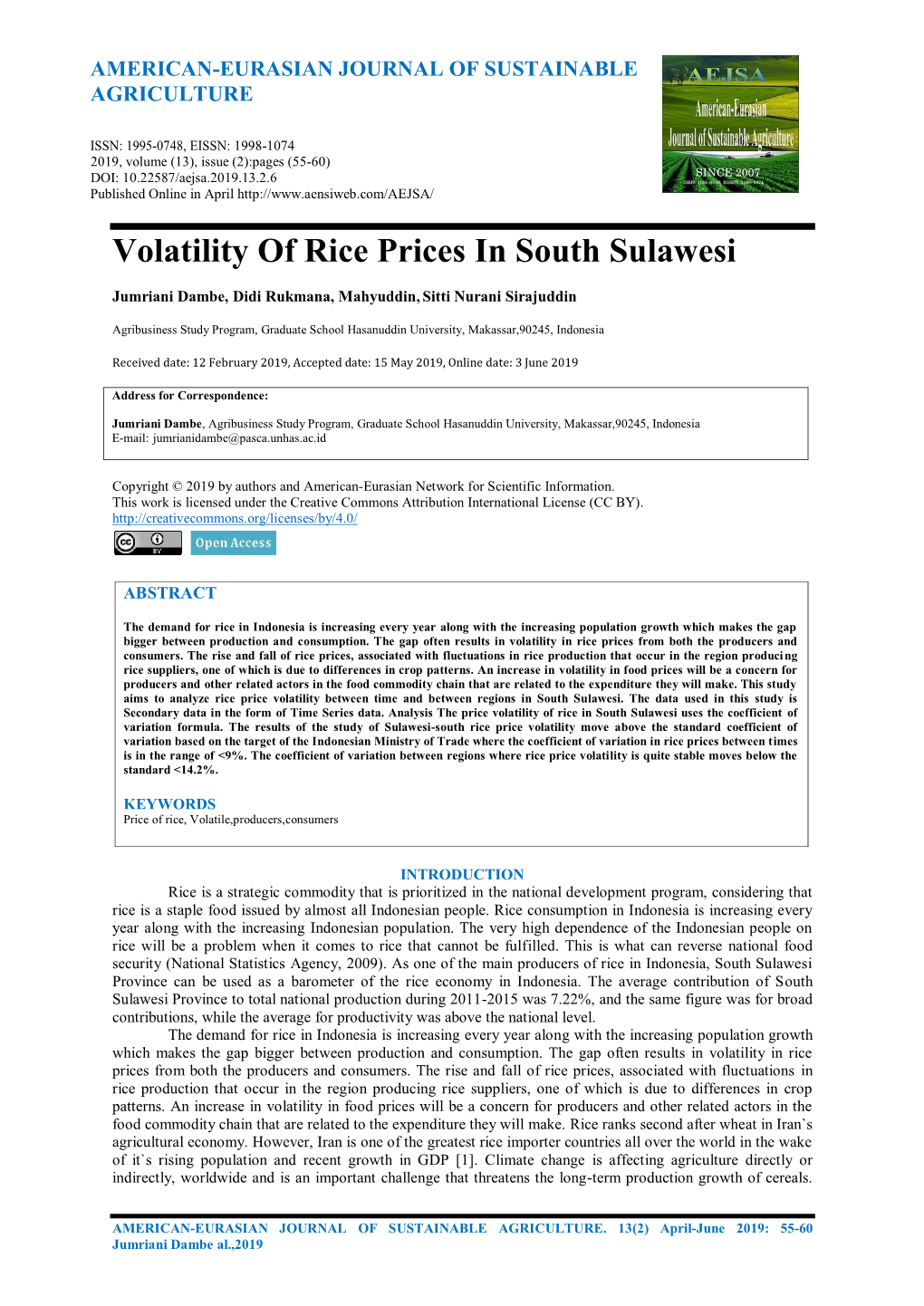 Volatility of Rice Prices in South Sulawesi