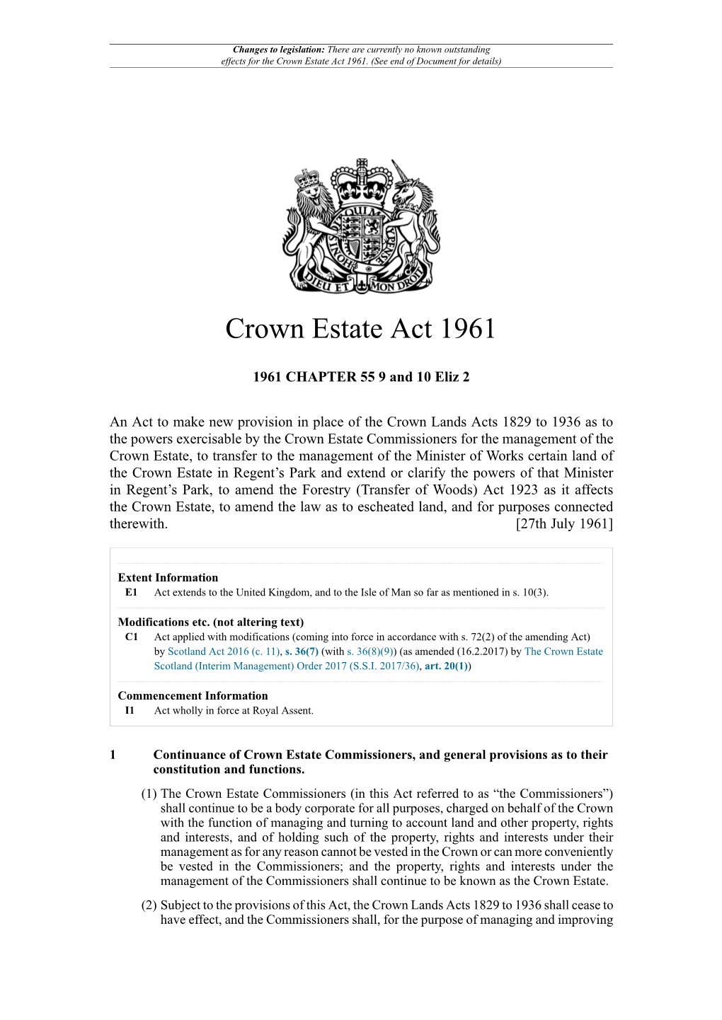 Crown Estate Act 1961
