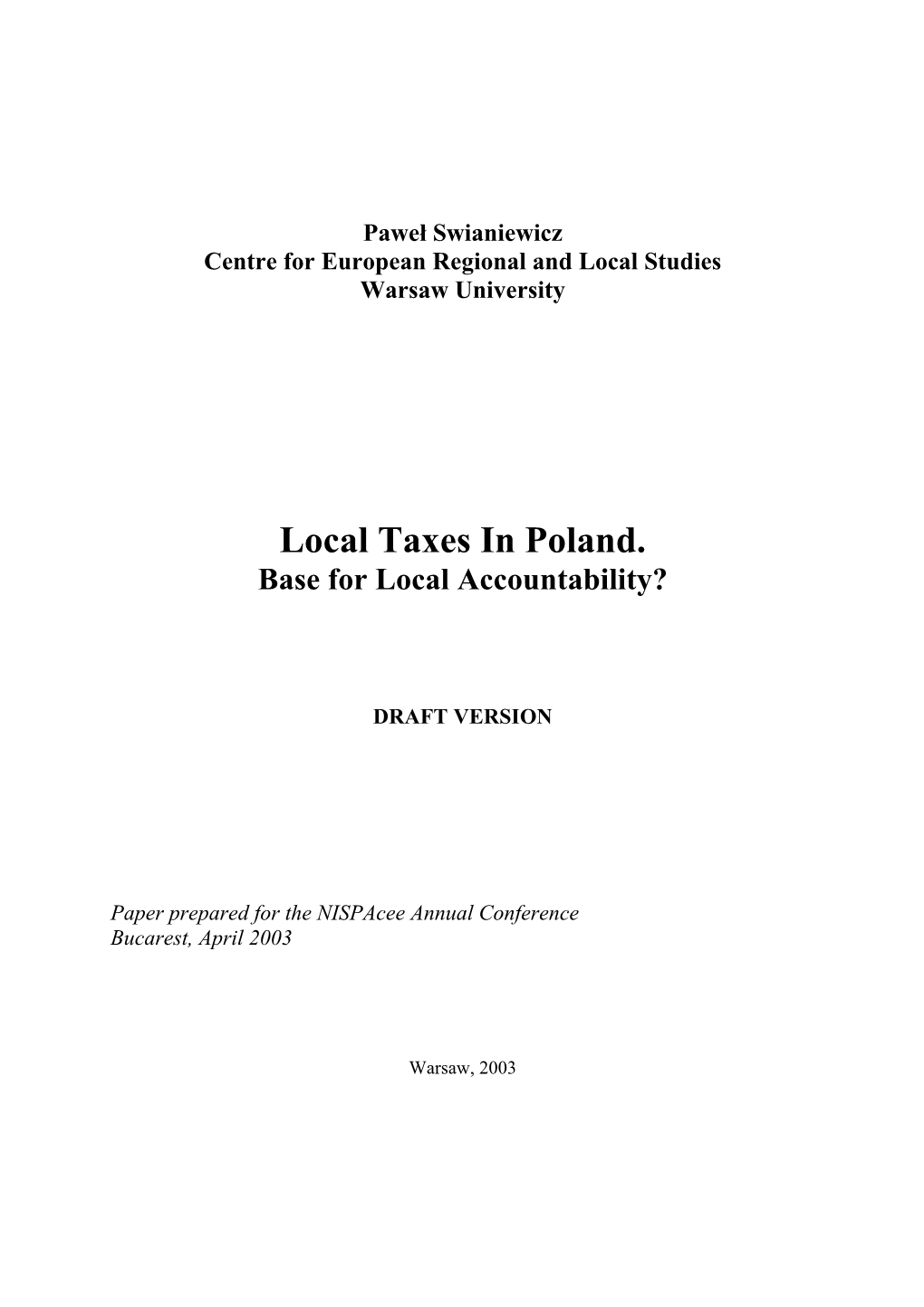 Local Taxes in Poland. Base for Local Accountability?