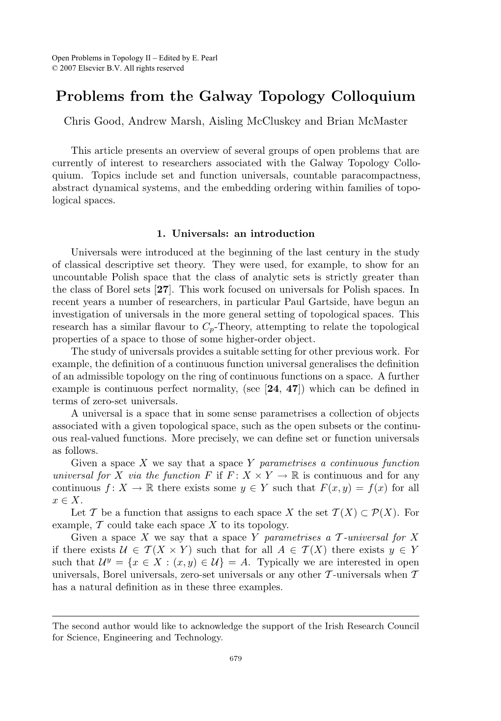 Problems from the Galway Topology Colloquium