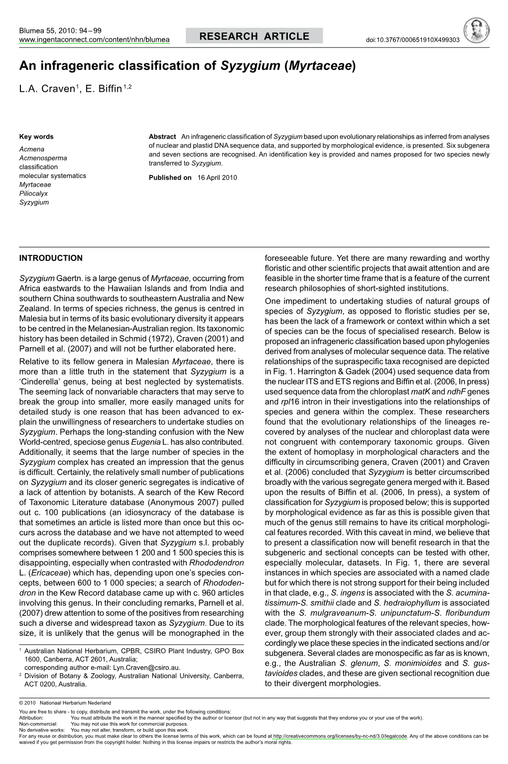 An Infrageneric Classification of <I>Syzygium</I> (<I>Myrtaceae</I>)