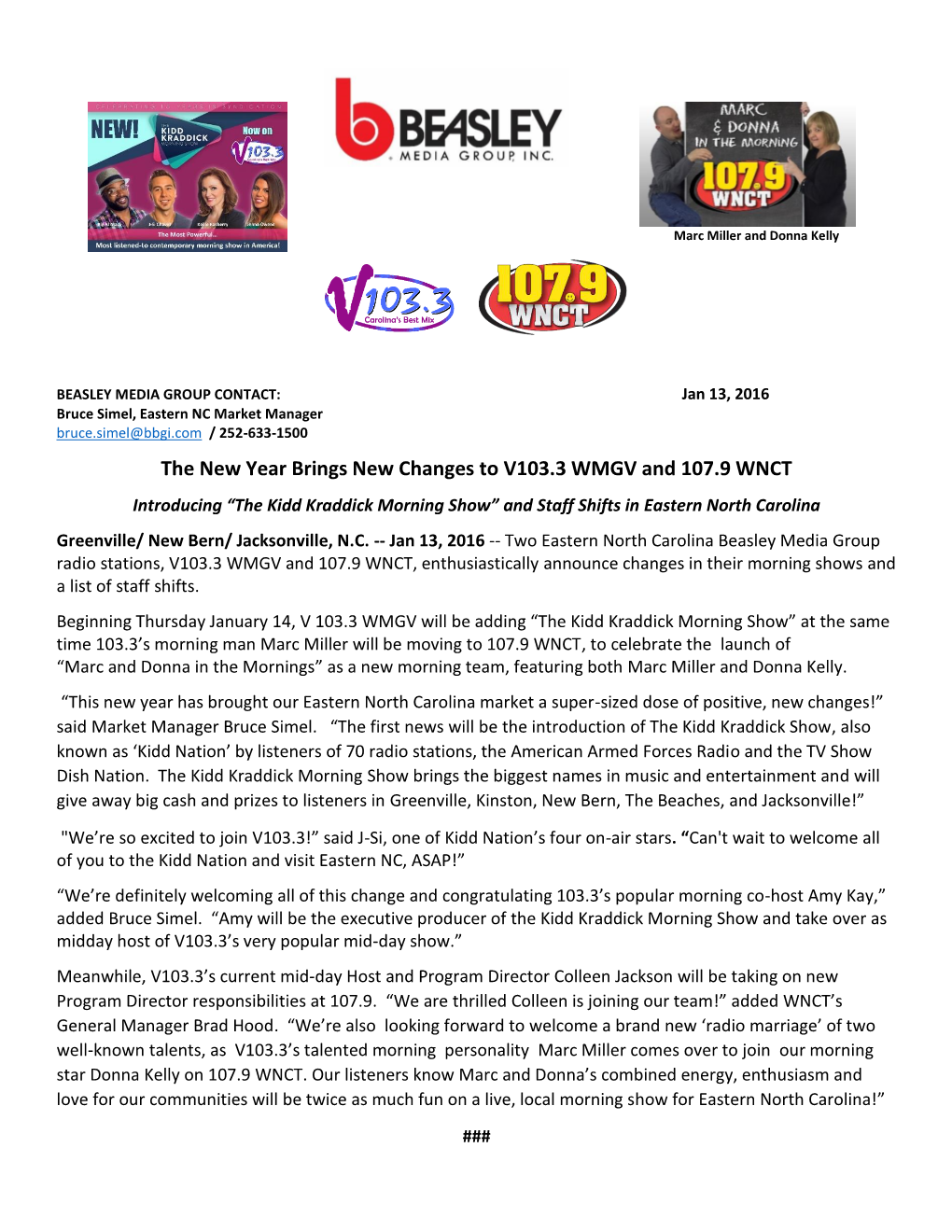 The New Year Brings New Changes to V103.3 WMGV and 107.9 WNCT