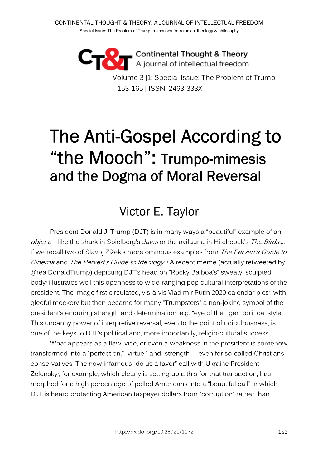 The Anti-Gospel According to “The Mooch”: Trumpo-Mimesis and the Dogma of Moral Reversal