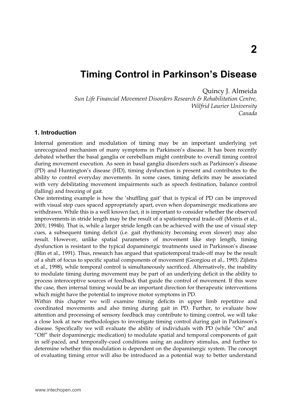 Timing Control in Parkinson's Disease