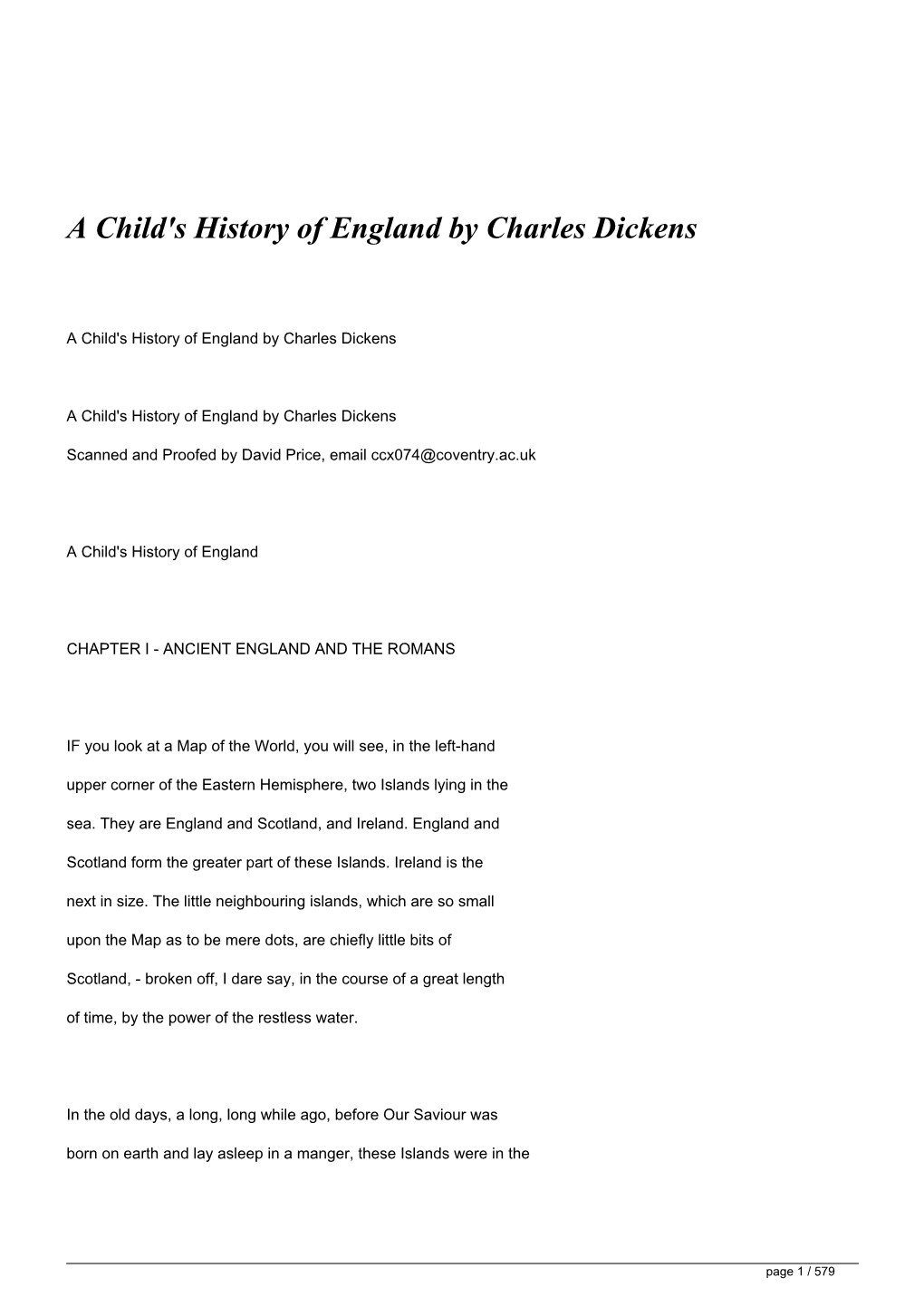 &lt;H1&gt;A Child's History of England by Charles