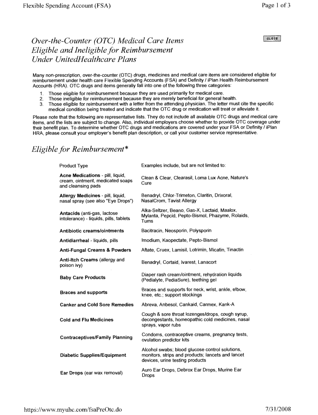 Over-The-Counter (OTC) Medical Care Items Eligible and Ineligible for Reimbursement Under Unitedhealthcare Plans