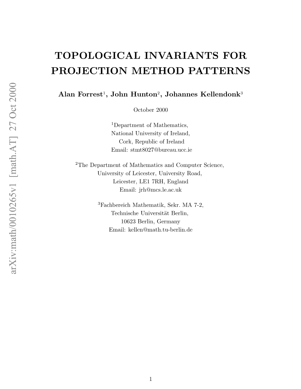 Topological Invariants for Projection Method Patterns and Prove Their Isomorphism As Groups