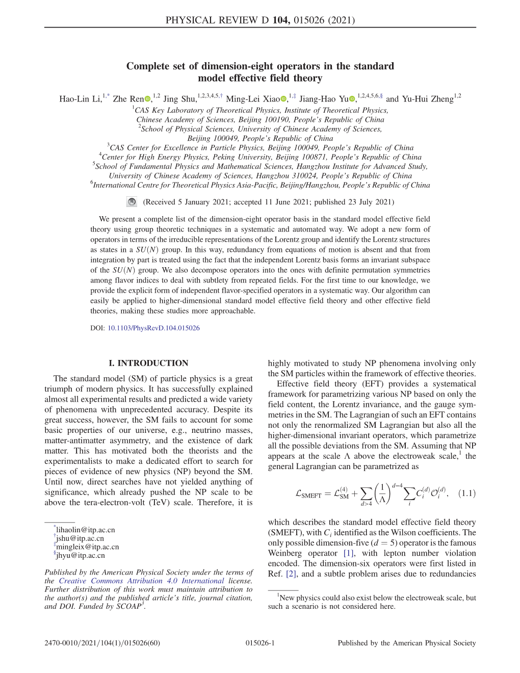 Complete Set of Dimension-Eight Operators in the Standard Model Effective Field Theory