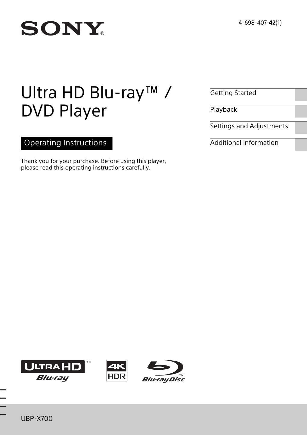 Ultra HD Blu-Ray™ / DVD Player