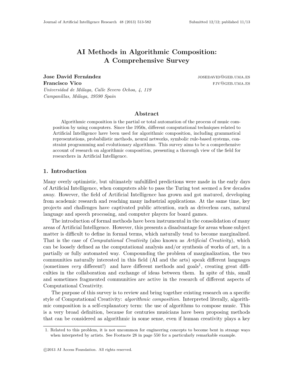 AI Methods in Algorithmic Composition: a Comprehensive Survey