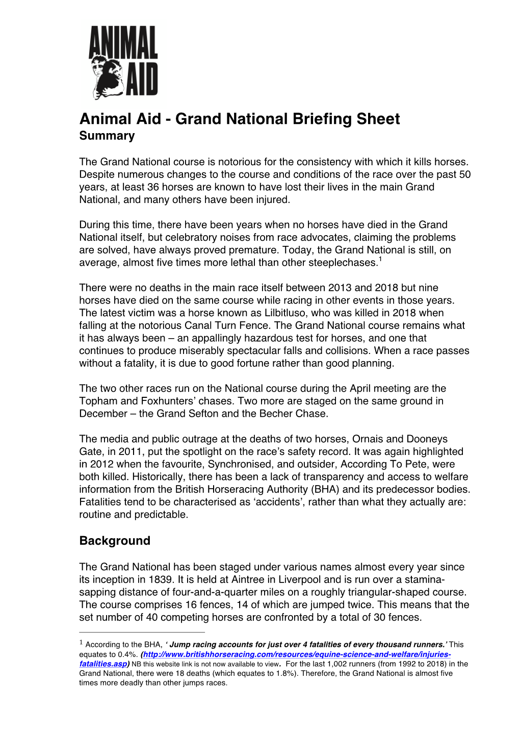 Grand National Briefing Sheet 2019