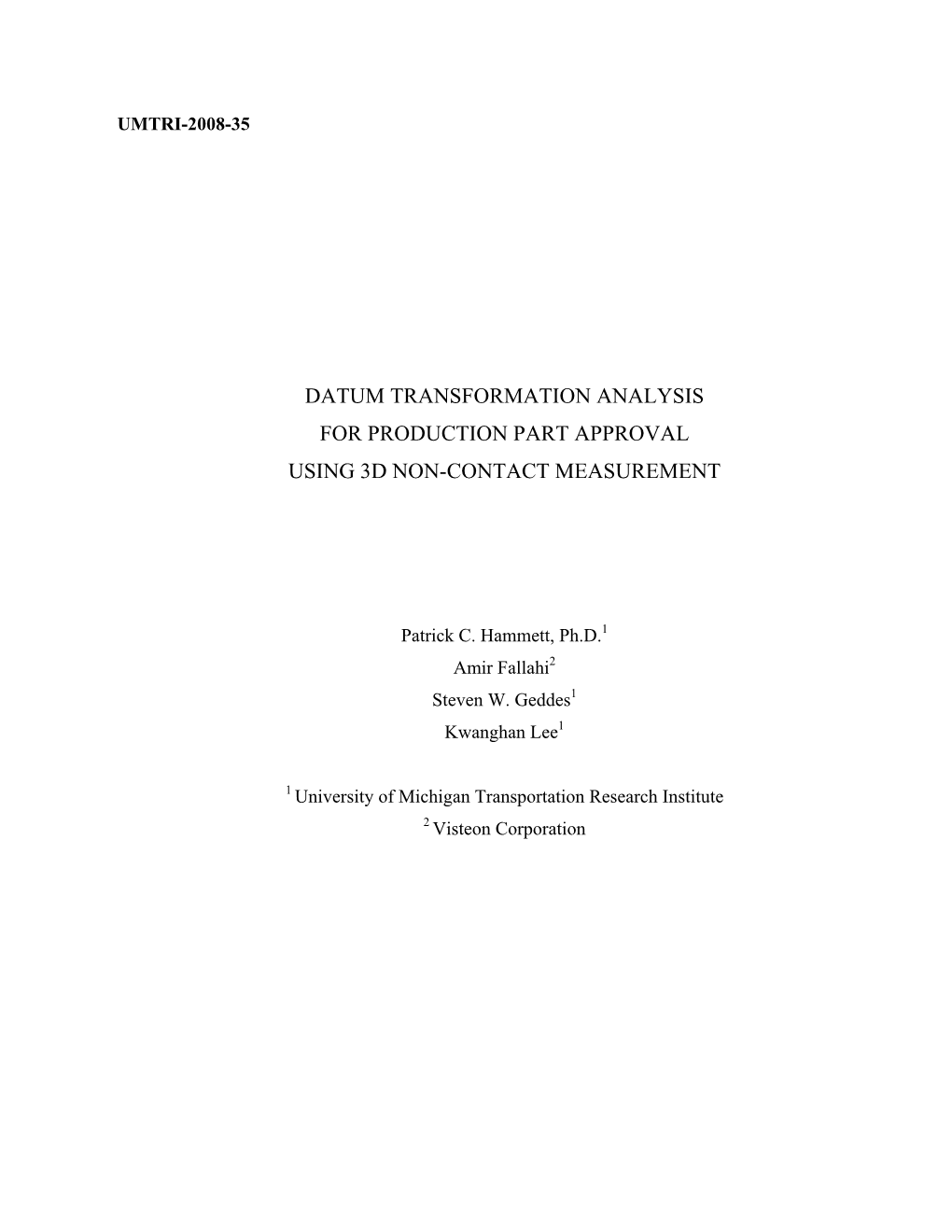 Datum Transformation Analysis for Production Part Approval Using 3D Non-Contact Measurement