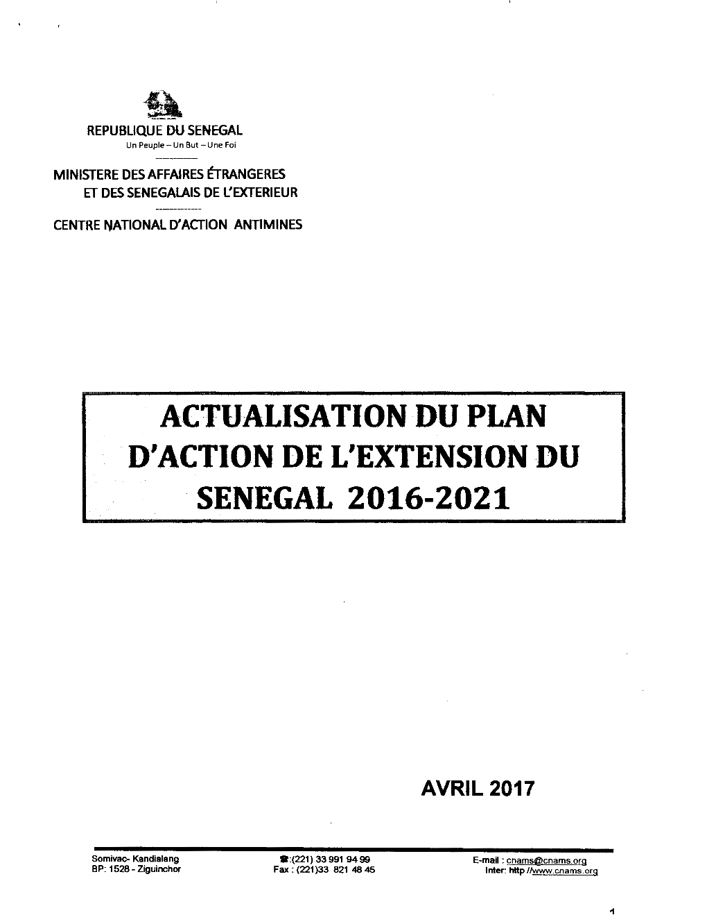 Actualisation Du Plan D'action De L'extension Du Senegal 2016-2021