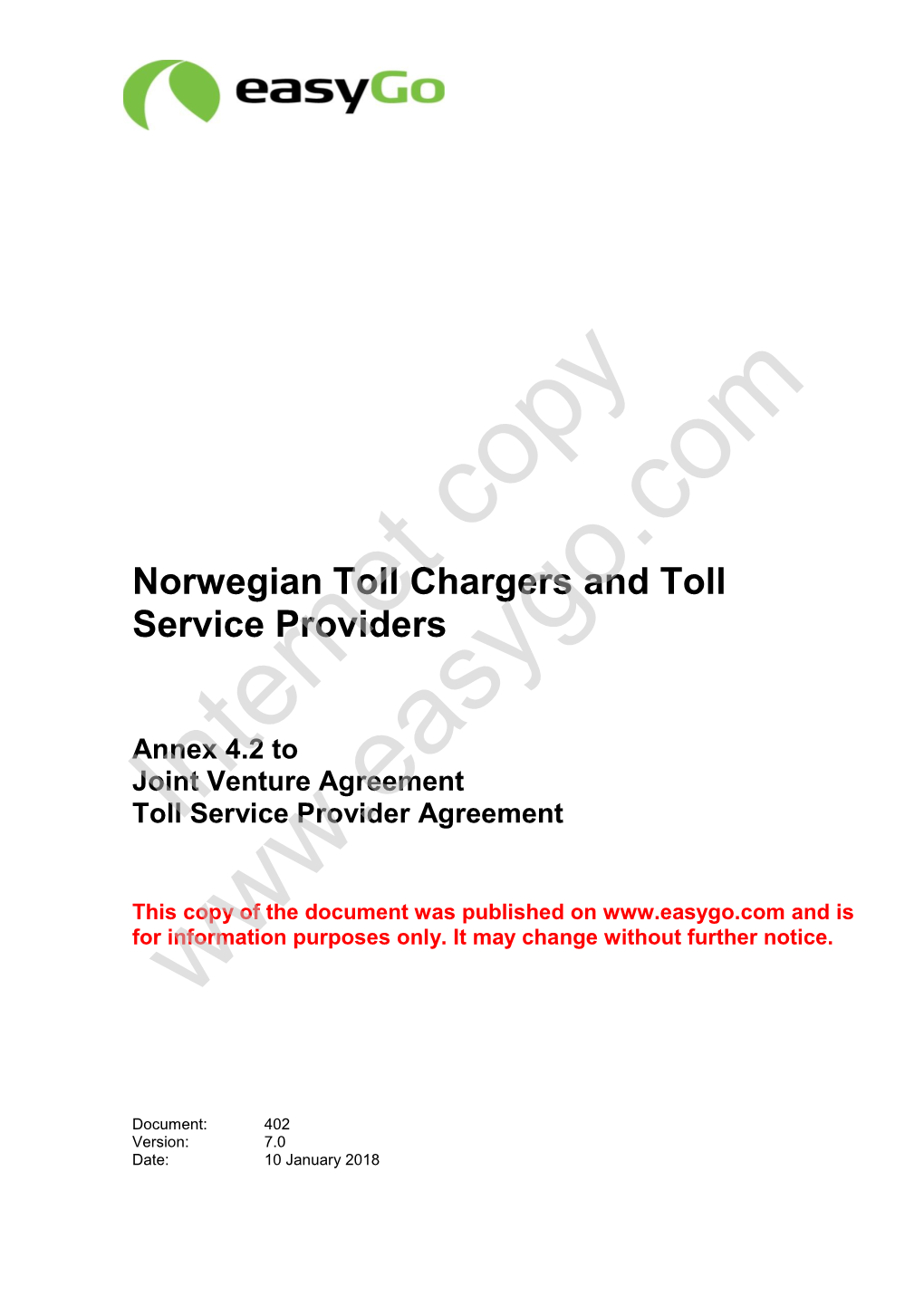 Norwegian Toll Chargers and Toll Service Providers