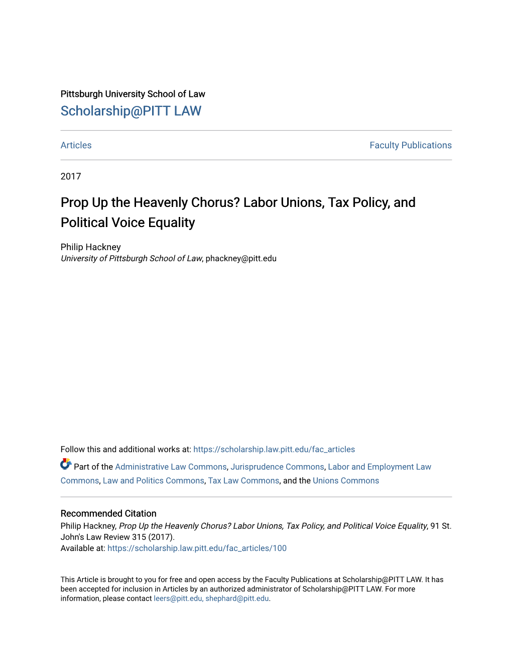 Prop up the Heavenly Chorus? Labor Unions, Tax Policy, and Political Voice Equality