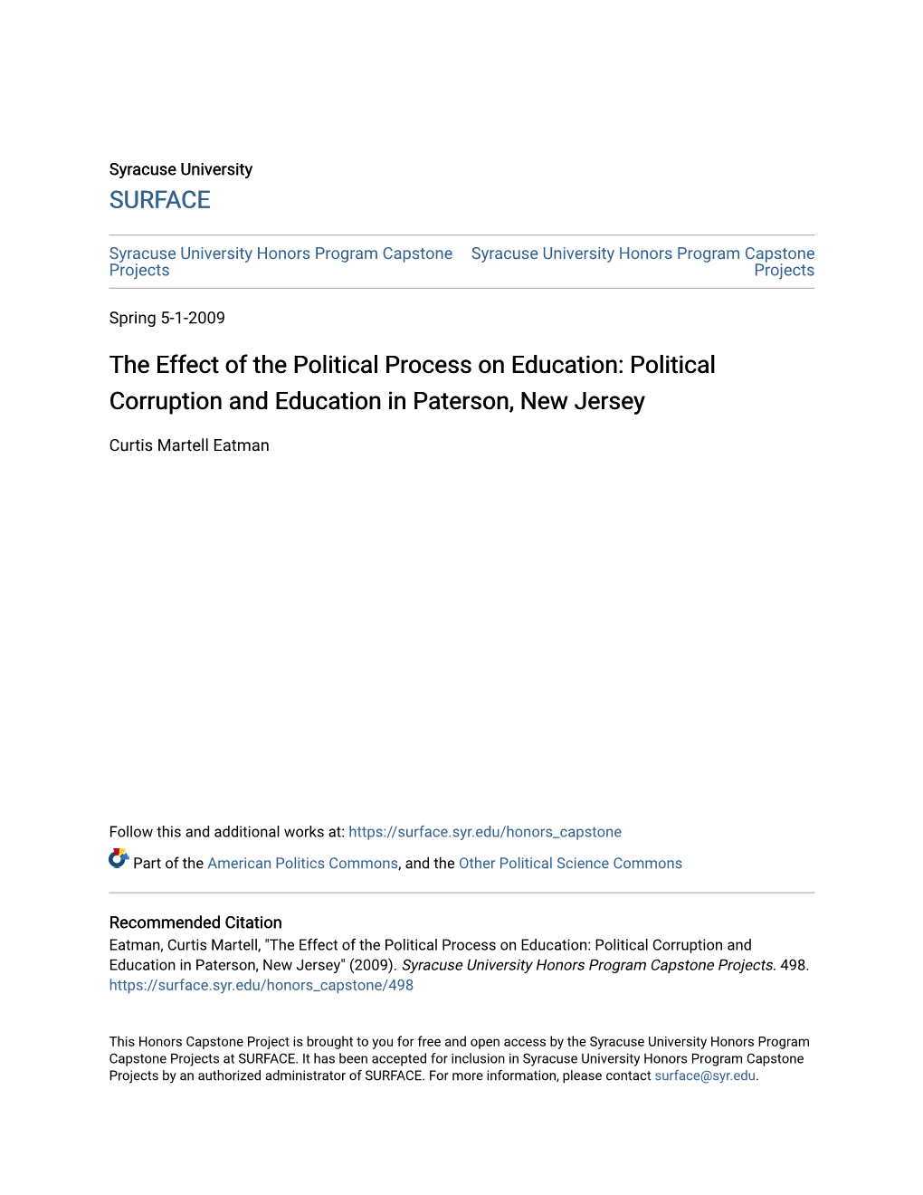 Political Corruption and Education in Paterson, New Jersey