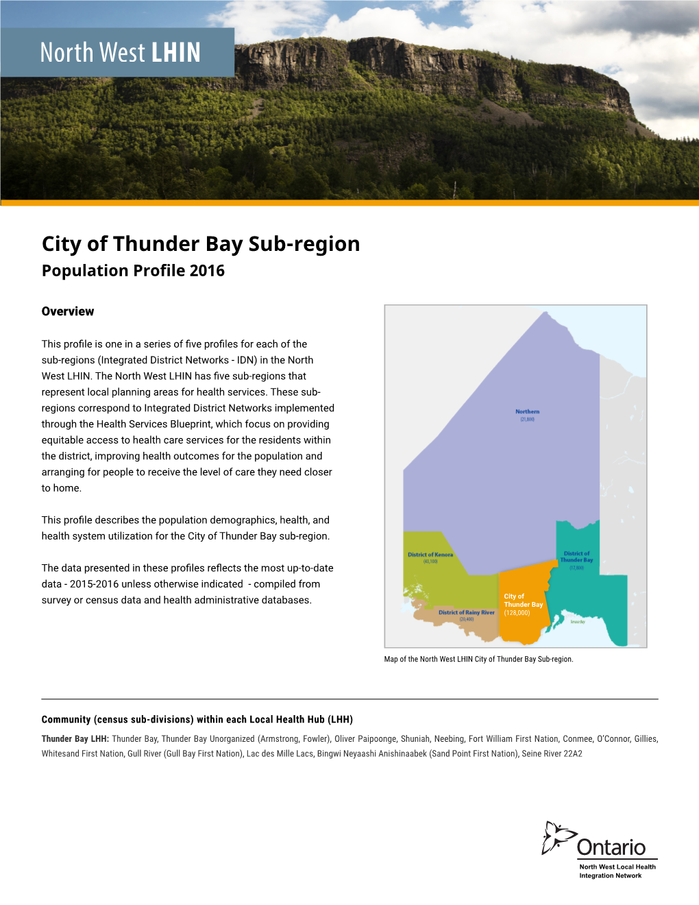 City of Thunder Bay Sub-Region Population Profile 2016
