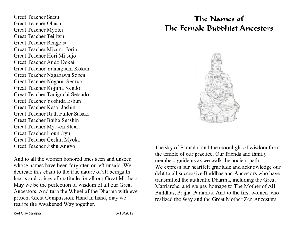 The Names of the Female Buddhist Ancestors