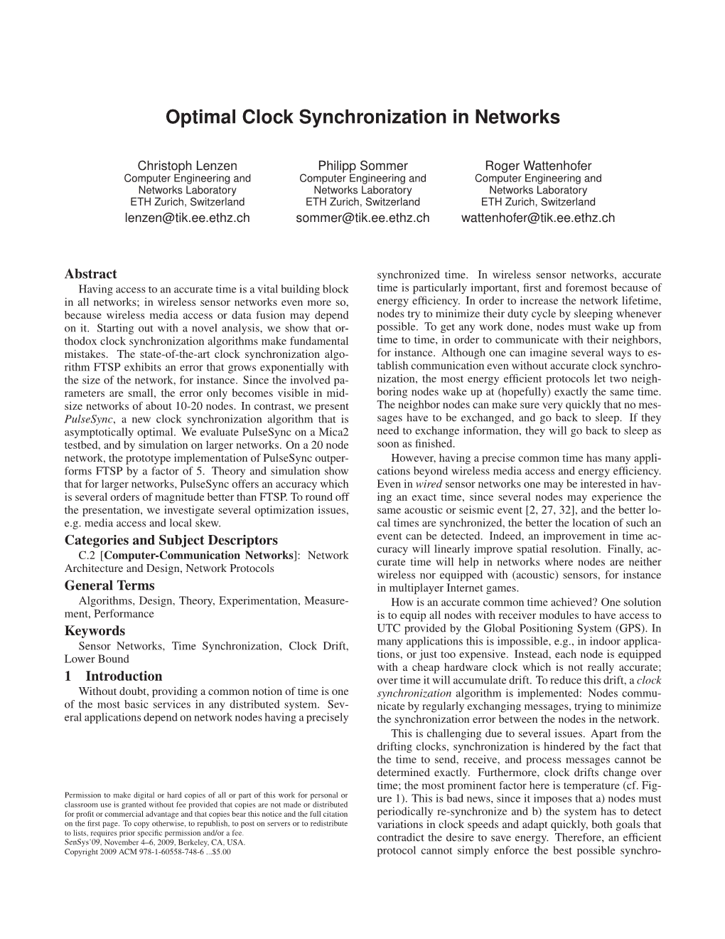 Optimal Clock Synchronization in Networks