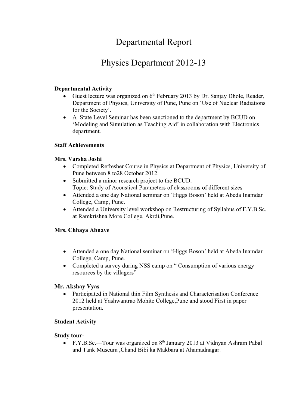 Departmental Report Physics Department 2012-13