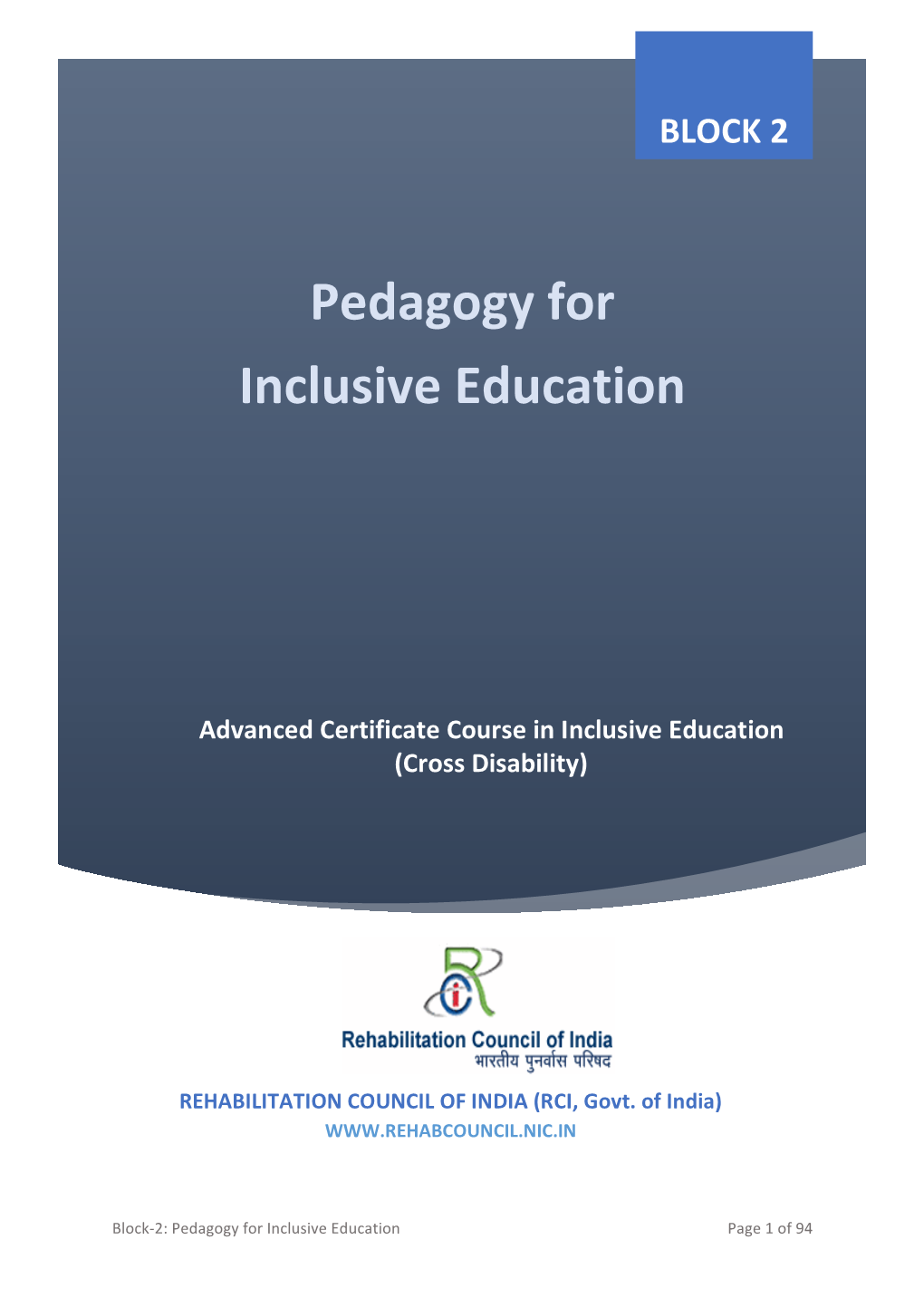 Block 2-Pedagogy for Inclusive Education