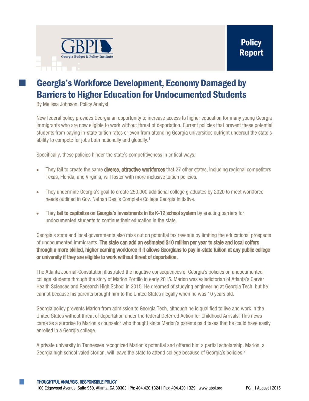 Georgia's Workforce Development, Economy Damaged by Barriers To