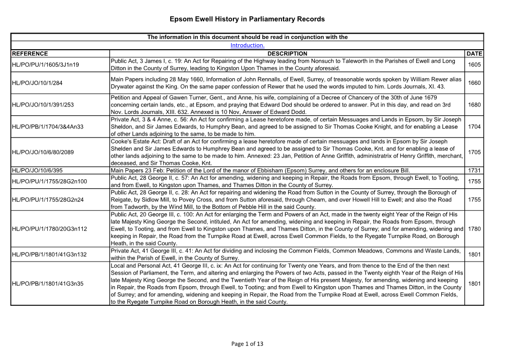 Epsom Ewell History in Parliamentary Records