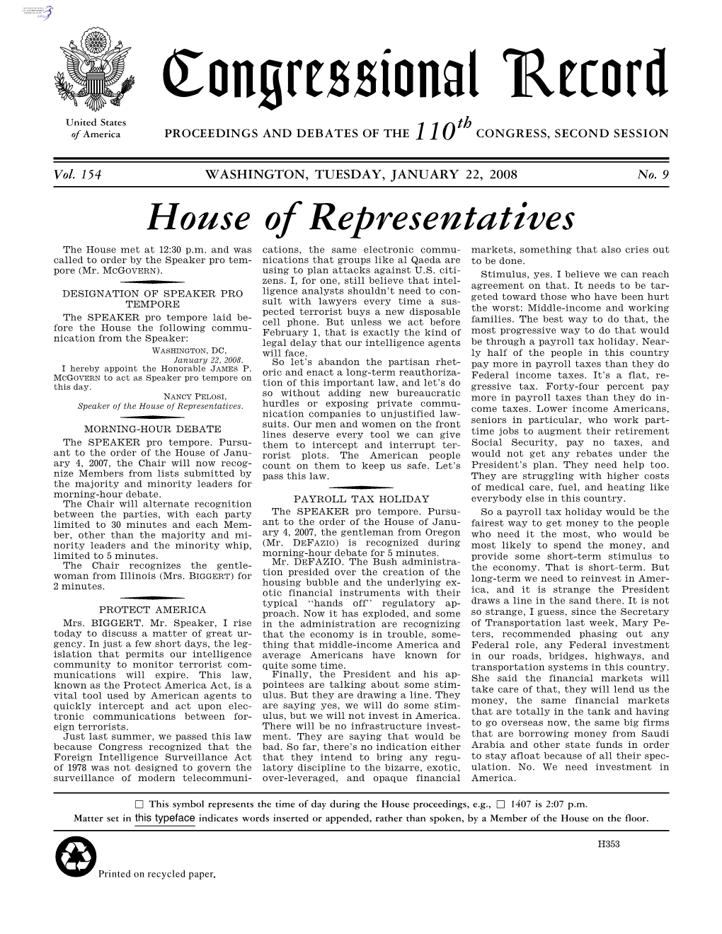 Congressional Record United States Th of America PROCEEDINGS and DEBATES of the 110 CONGRESS, SECOND SESSION