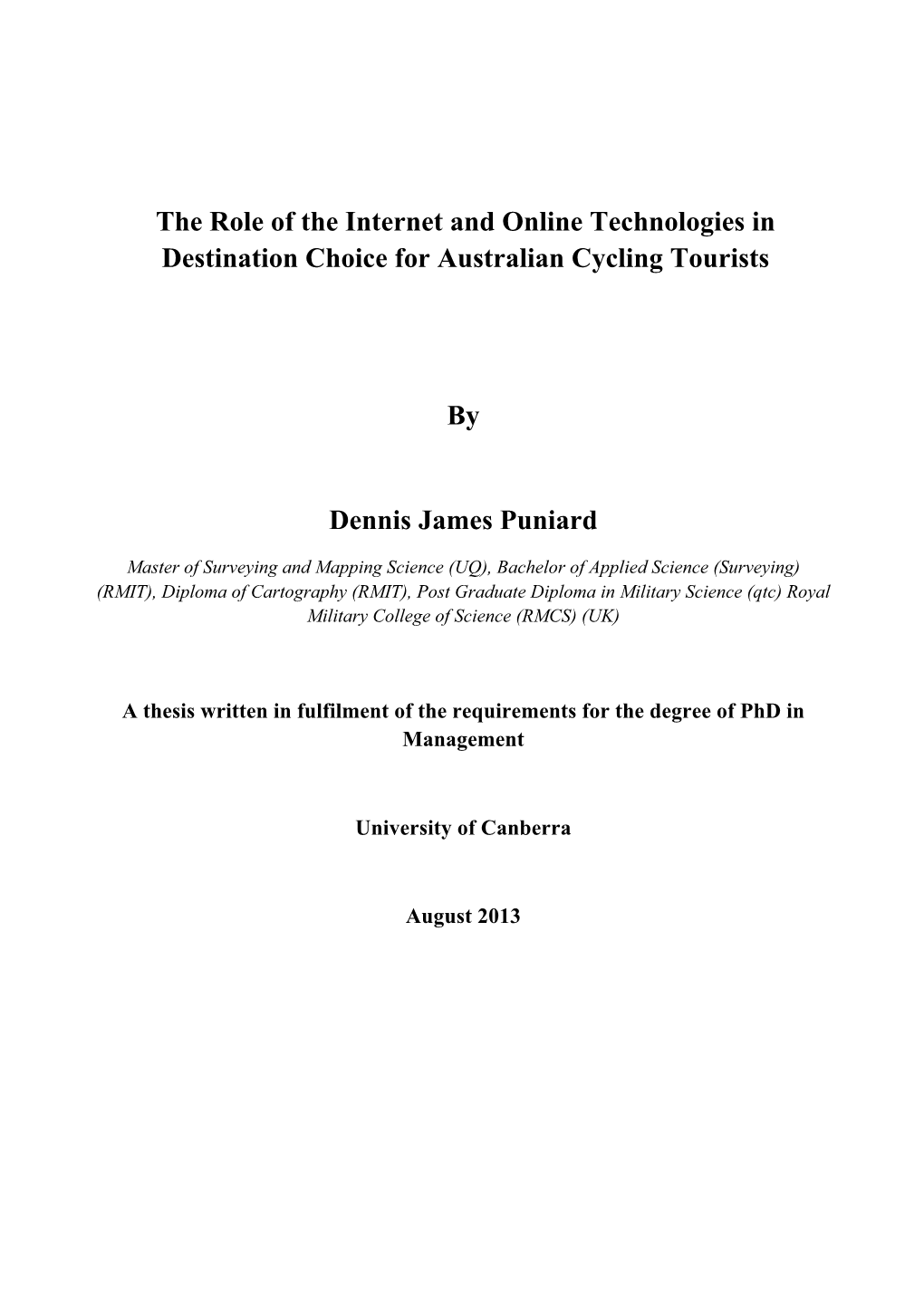 The Role of the Internet and Online Technologies in Destination Choice for Australian Cycling Tourists