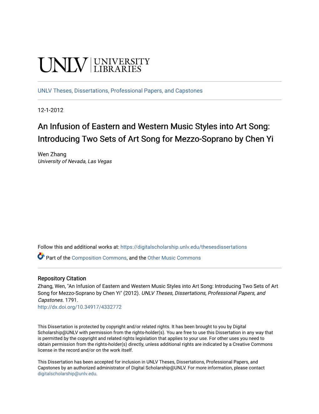 Introducing Two Sets of Art Song for Mezzo-Soprano by Chen Yi