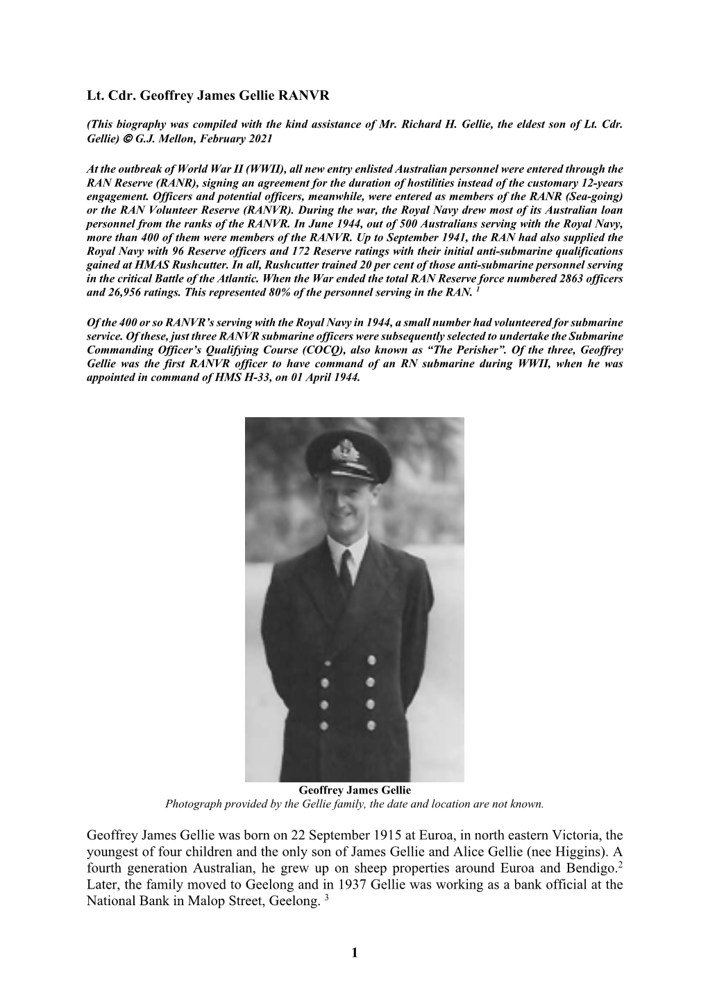 Lt. Cdr. Geoffrey James Gellie RANVR