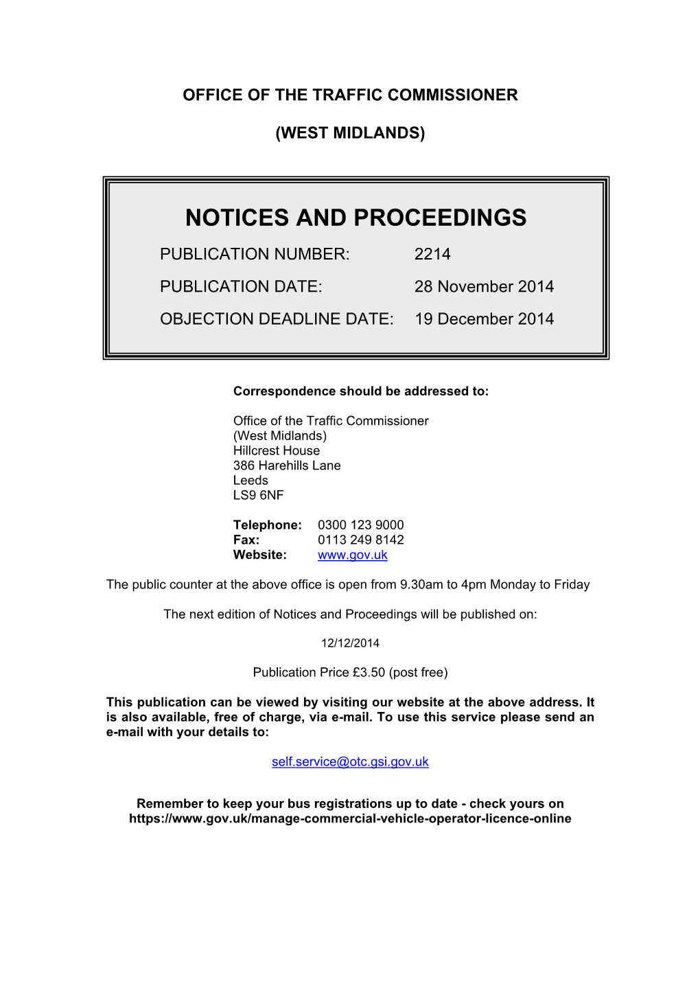 NOTICES and PROCEEDINGS 28 November 2014