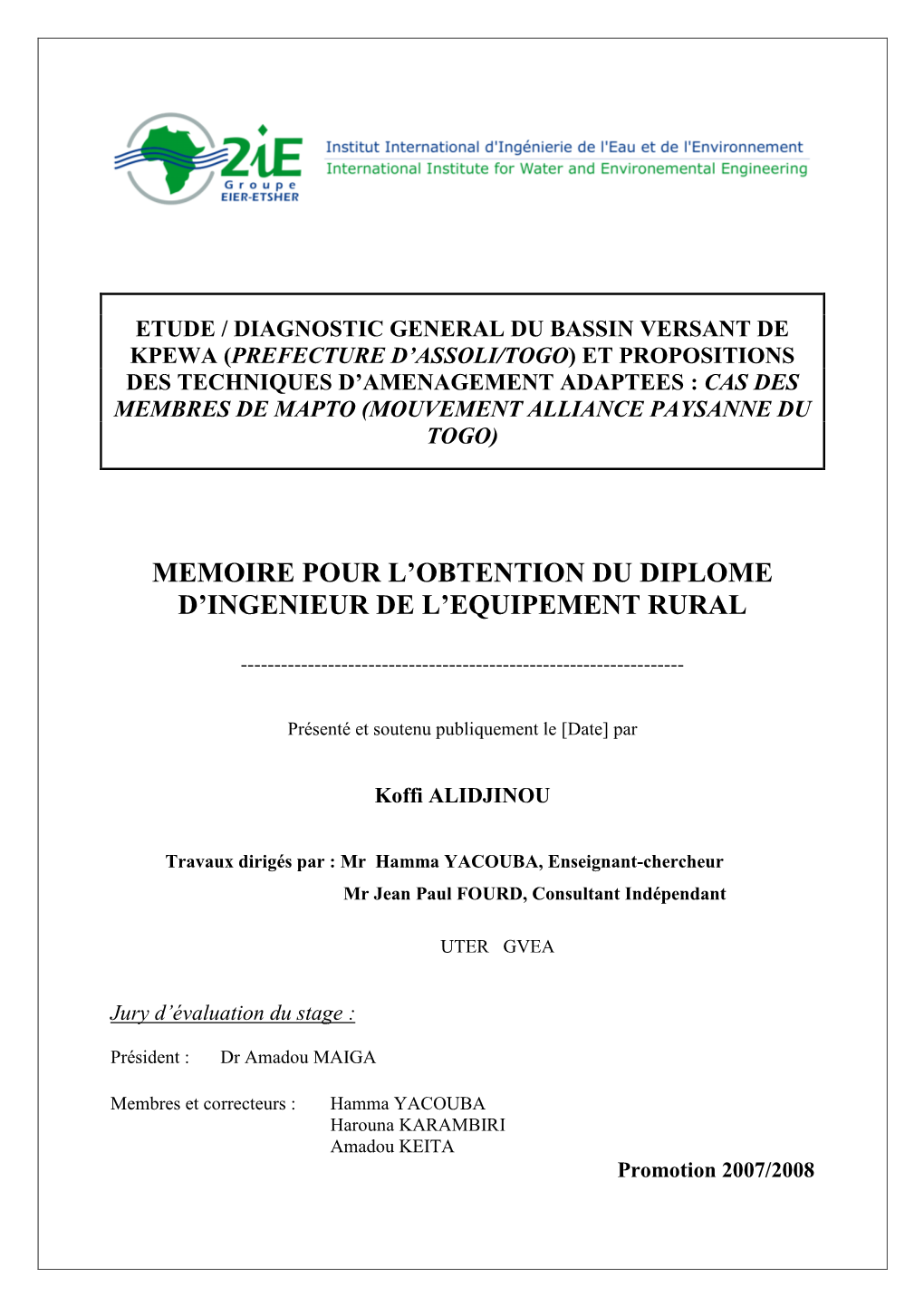 Etude / Diagnostic General Du Bassin Versant De