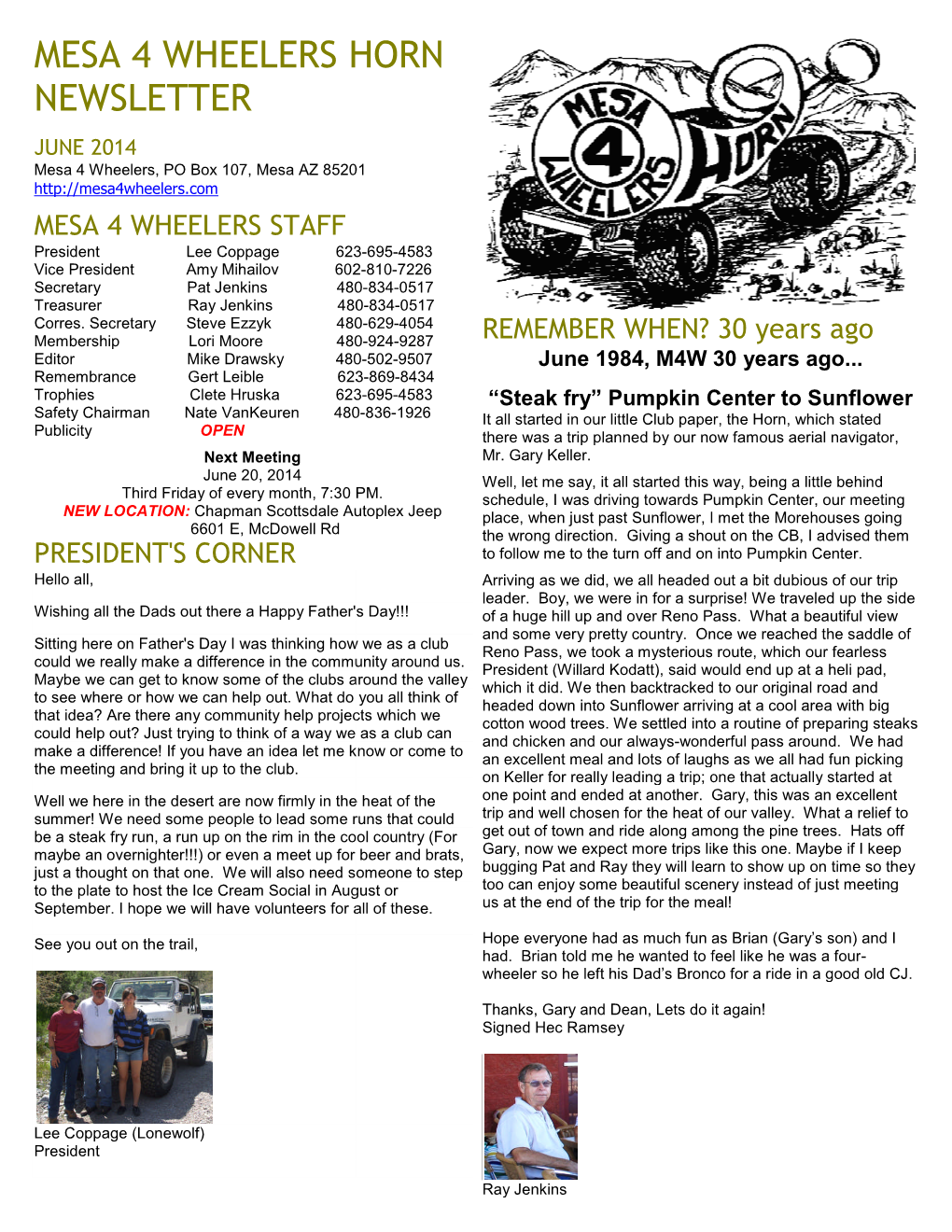 Mesa 4 Wheelers Horn Newsletter Heelers Horn