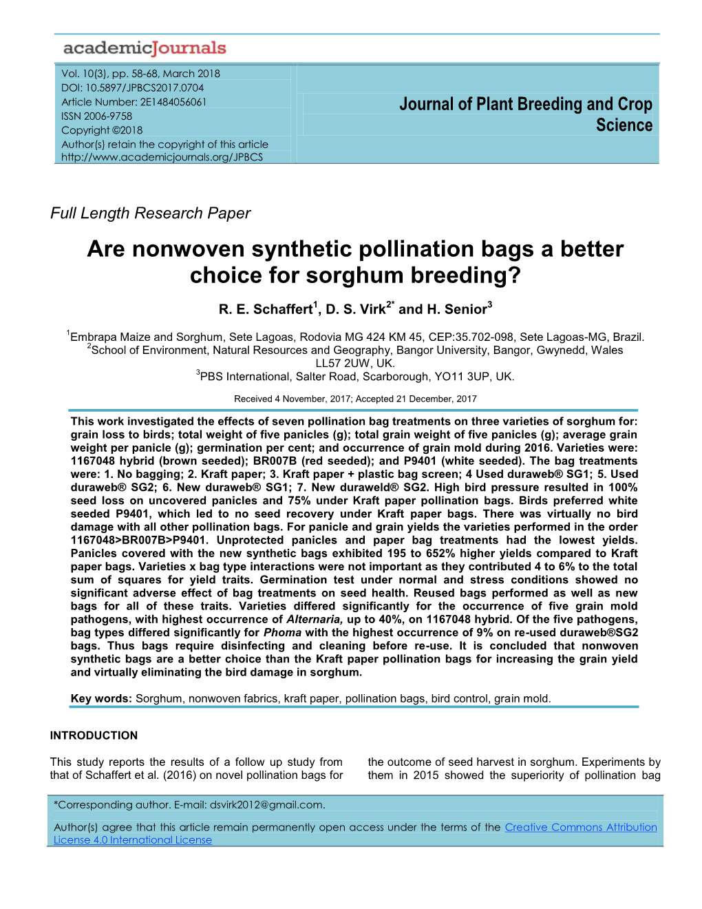 Are Nonwoven Synthetic Pollination Bags a Better Choice for Sorghum Breeding?