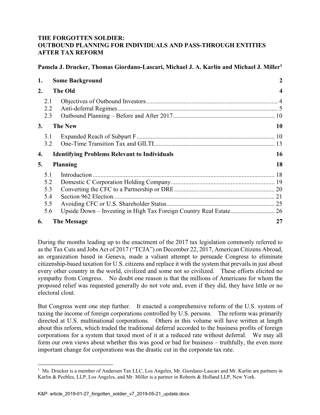 The Forgotten Soldier: Outbound Planning for Individuals and Pass-Through Entities After Tax Reform