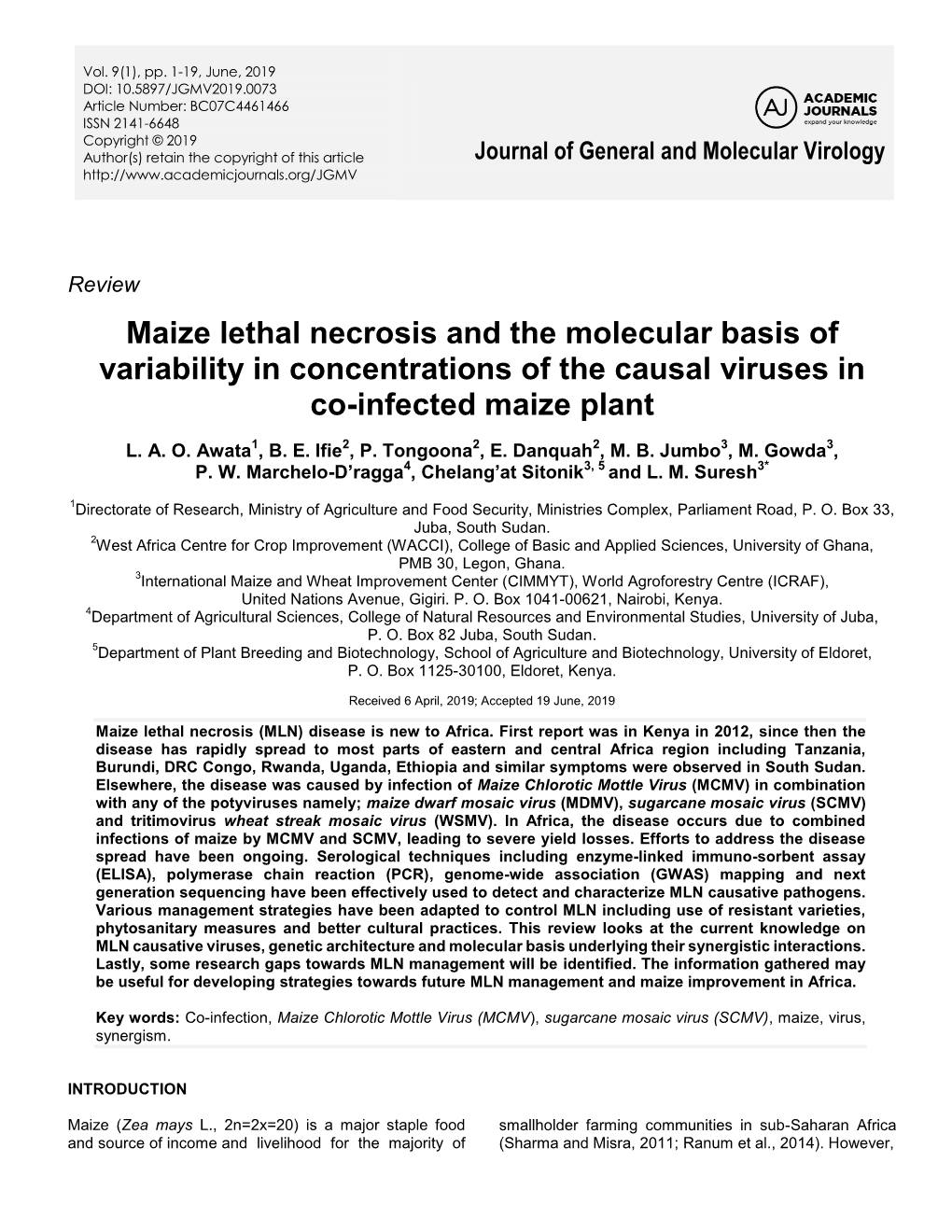 Maize Lethal Necrosis and the Molecular Basis of Variability in Concentrations of the Causal Viruses in Co-Infected Maize Plant