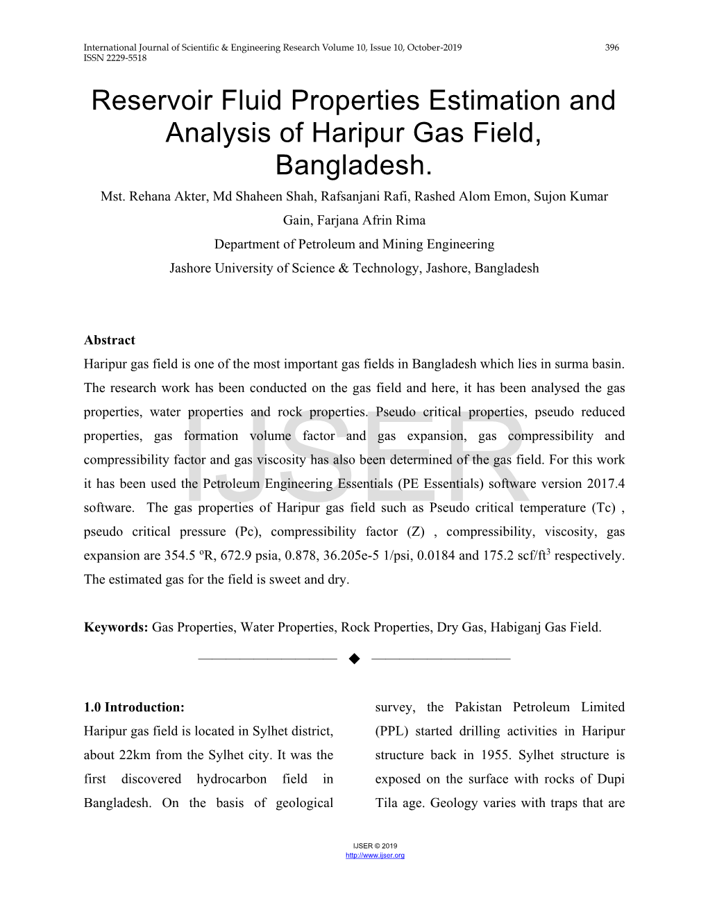 Reservoir Fluid Properties Estimation and Analysis of Haripur Gas Field, Bangladesh