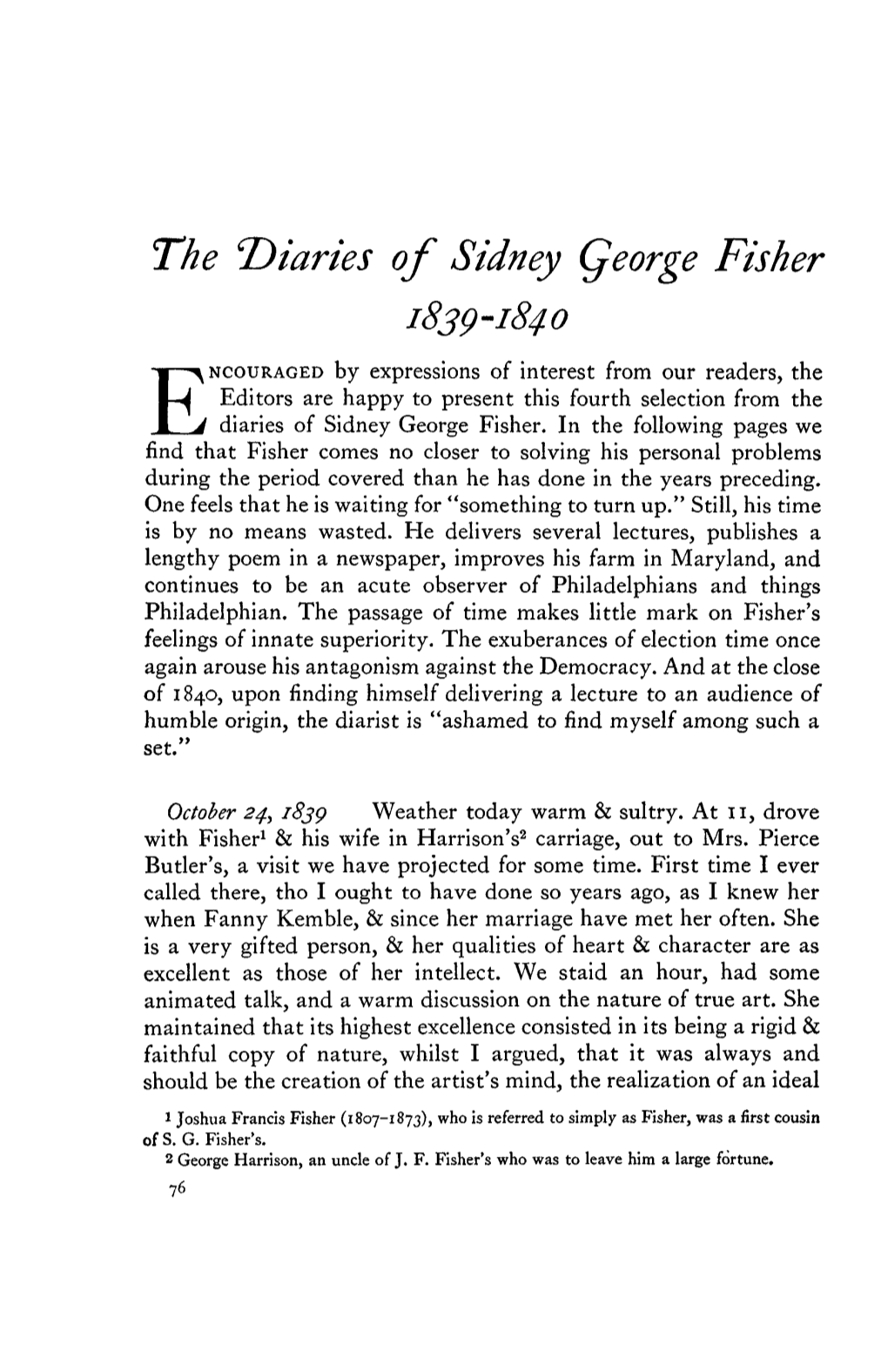 The 'Diaries of Sidney Qeorge Fisher 1839-1840