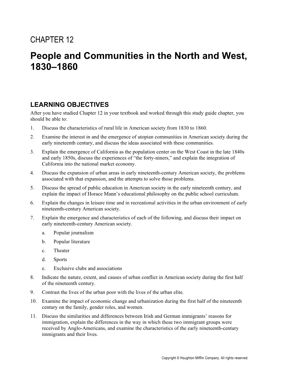People and Communities in the North and West, 1830–1860