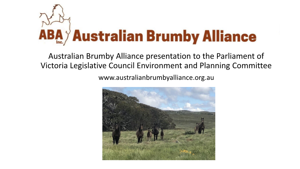 Australian Brumby Alliance Presentation to the Parliament of Victoria Legislative Council Environment and Planning Committee