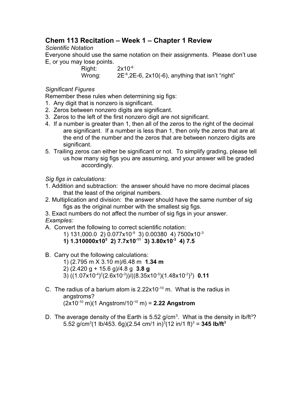 Chem 113 Recitation Week 1