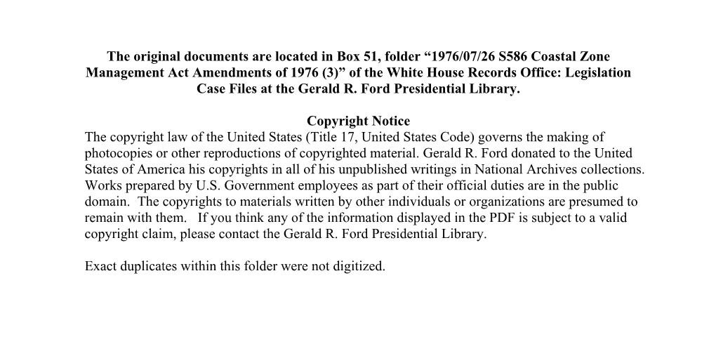 1976/07/26 S586 Coastal Zone Management Act Amendments of 1976 (3)” of the White House Records Office: Legislation Case Files at the Gerald R