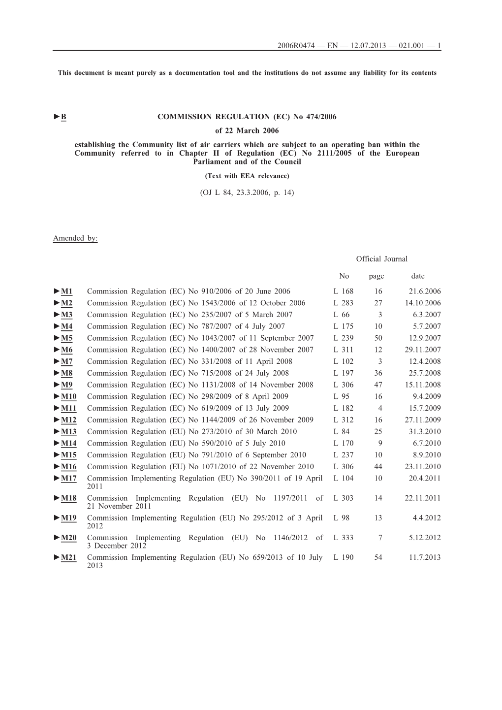 B COMMISSION REGULATION (EC) No 474/2006 Of